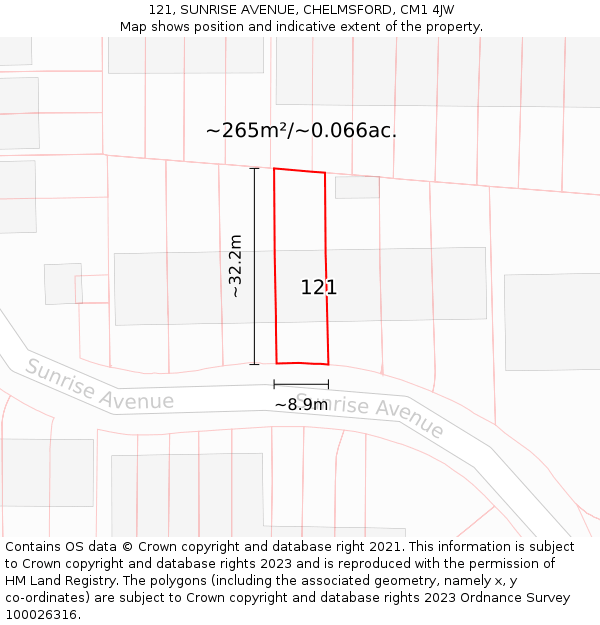 121, SUNRISE AVENUE, CHELMSFORD, CM1 4JW: Plot and title map