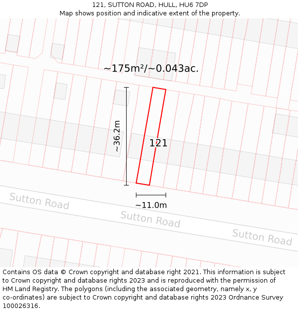 121, SUTTON ROAD, HULL, HU6 7DP: Plot and title map