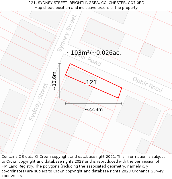 121, SYDNEY STREET, BRIGHTLINGSEA, COLCHESTER, CO7 0BD: Plot and title map