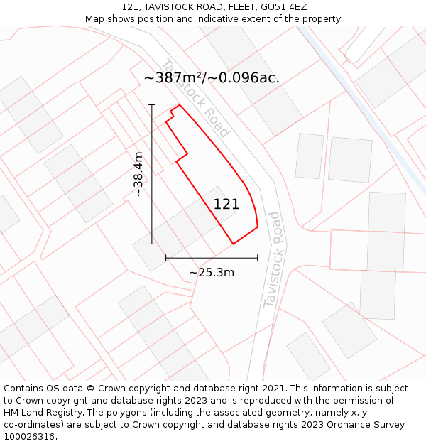 121, TAVISTOCK ROAD, FLEET, GU51 4EZ: Plot and title map