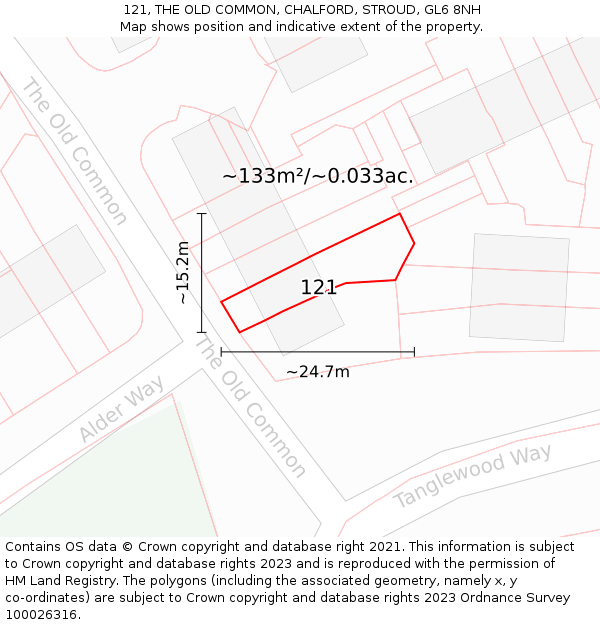 121, THE OLD COMMON, CHALFORD, STROUD, GL6 8NH: Plot and title map