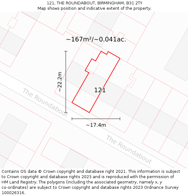 121, THE ROUNDABOUT, BIRMINGHAM, B31 2TY: Plot and title map