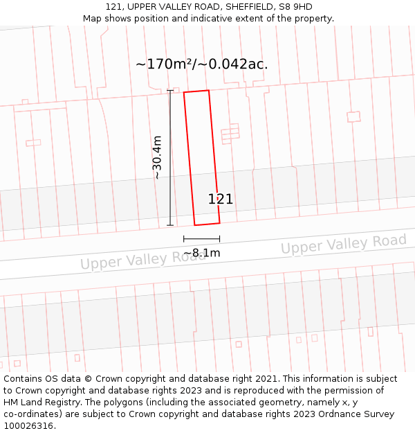 121, UPPER VALLEY ROAD, SHEFFIELD, S8 9HD: Plot and title map