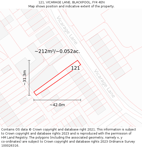 121, VICARAGE LANE, BLACKPOOL, FY4 4EN: Plot and title map