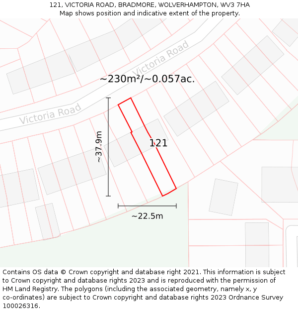 121, VICTORIA ROAD, BRADMORE, WOLVERHAMPTON, WV3 7HA: Plot and title map