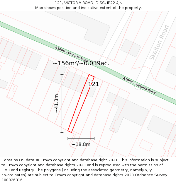 121, VICTORIA ROAD, DISS, IP22 4JN: Plot and title map