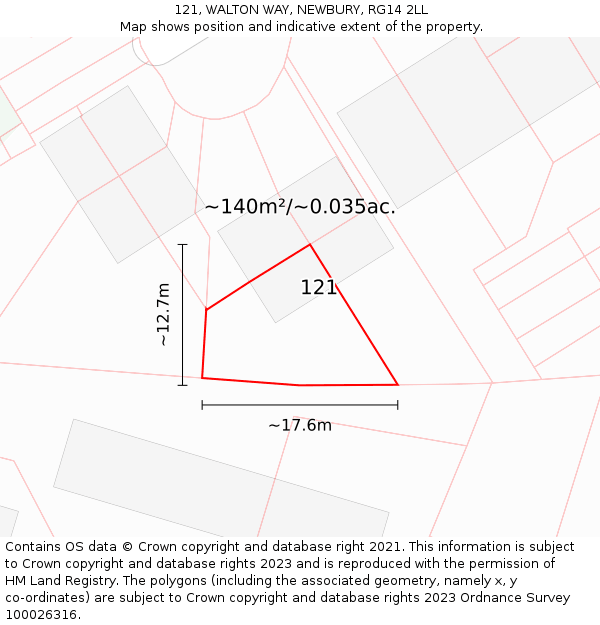 121, WALTON WAY, NEWBURY, RG14 2LL: Plot and title map