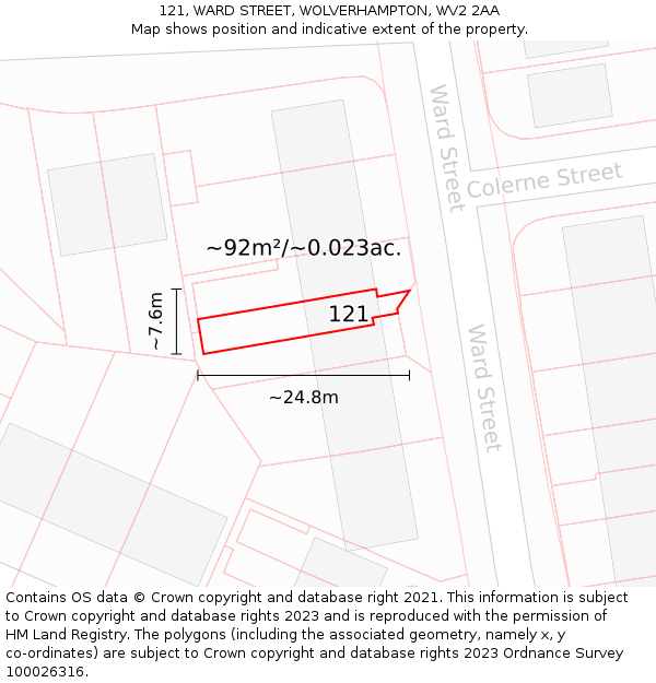 121, WARD STREET, WOLVERHAMPTON, WV2 2AA: Plot and title map