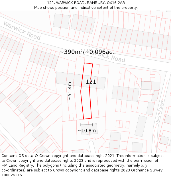 121, WARWICK ROAD, BANBURY, OX16 2AR: Plot and title map