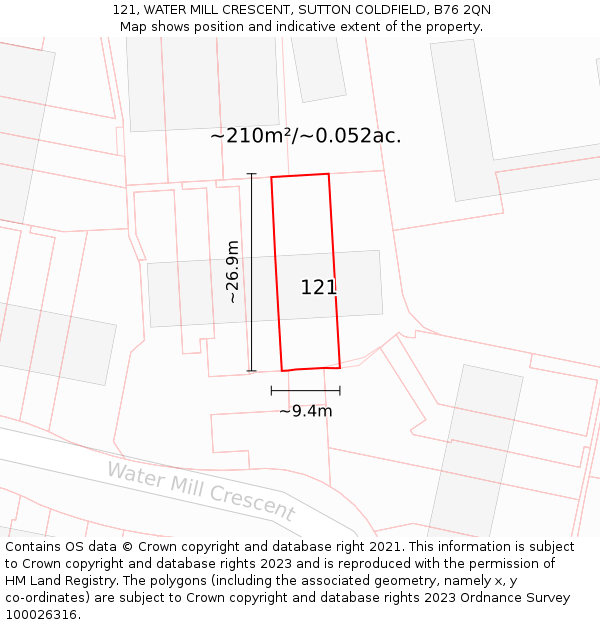 121, WATER MILL CRESCENT, SUTTON COLDFIELD, B76 2QN: Plot and title map