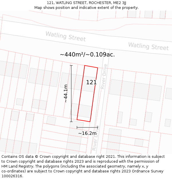 121, WATLING STREET, ROCHESTER, ME2 3JJ: Plot and title map