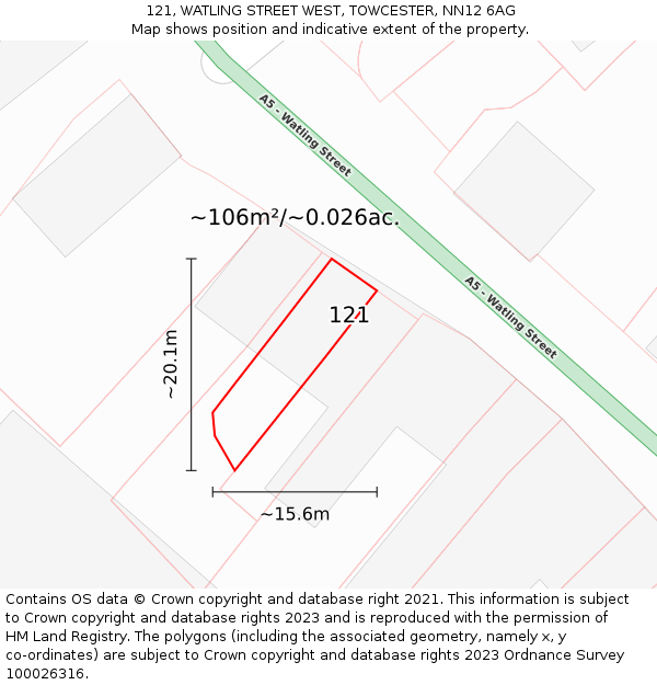 121, WATLING STREET WEST, TOWCESTER, NN12 6AG: Plot and title map