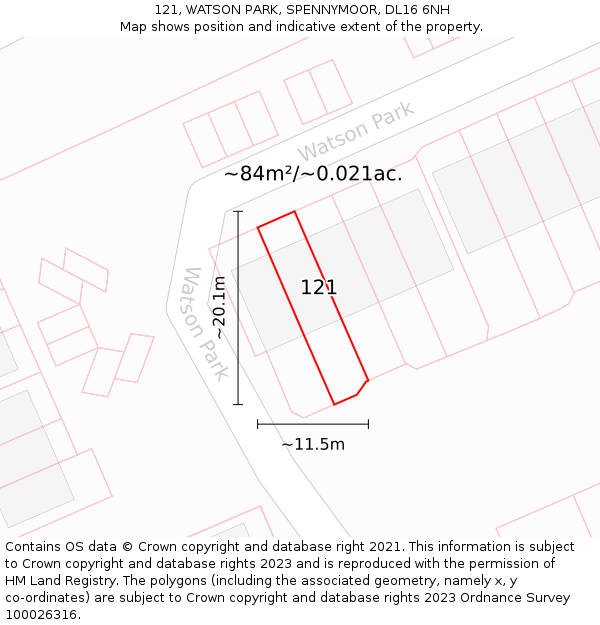 121, WATSON PARK, SPENNYMOOR, DL16 6NH: Plot and title map