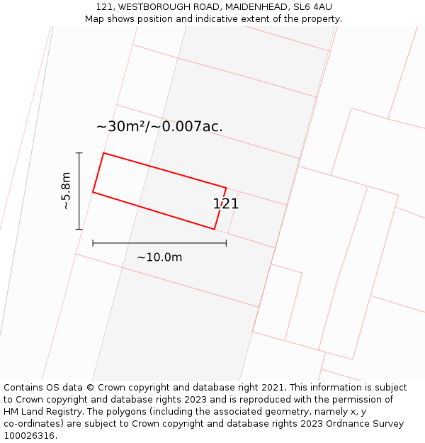 121, WESTBOROUGH ROAD, MAIDENHEAD, SL6 4AU: Plot and title map