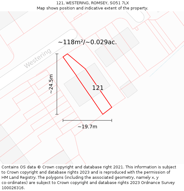 121, WESTERING, ROMSEY, SO51 7LX: Plot and title map