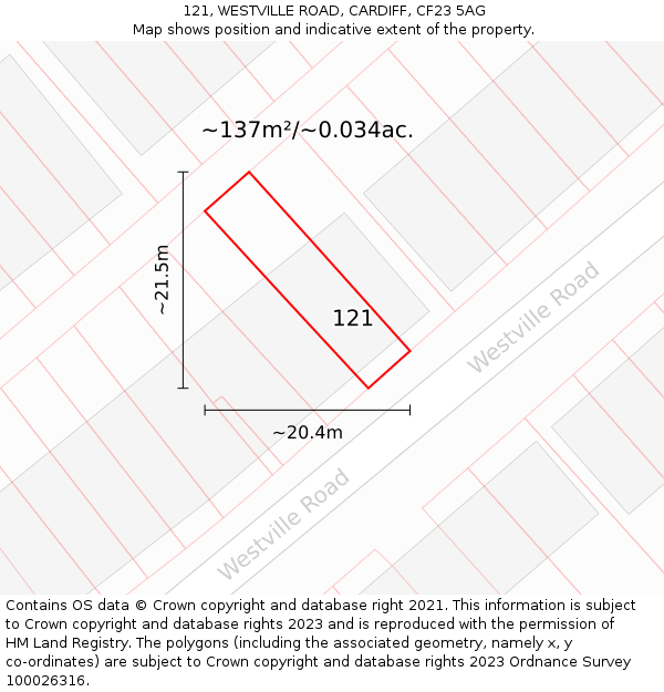 121, WESTVILLE ROAD, CARDIFF, CF23 5AG: Plot and title map