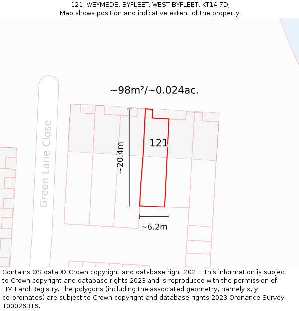121, WEYMEDE, BYFLEET, WEST BYFLEET, KT14 7DJ: Plot and title map