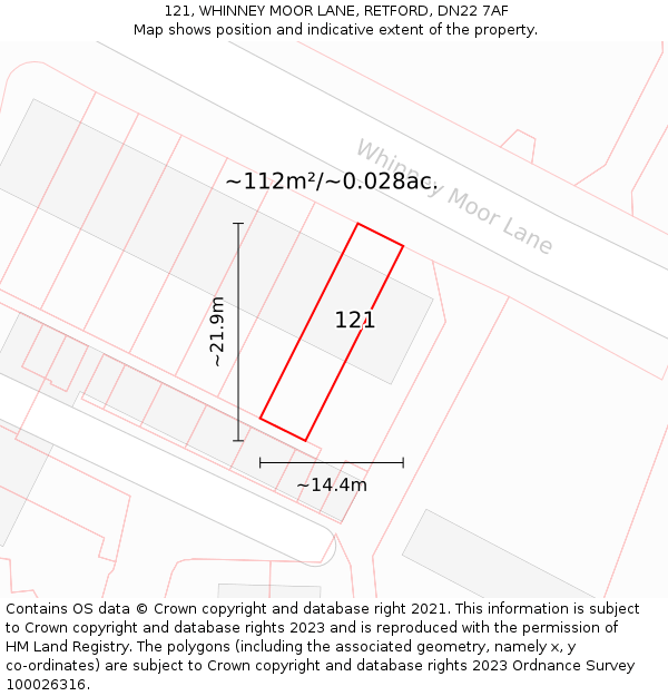 121, WHINNEY MOOR LANE, RETFORD, DN22 7AF: Plot and title map