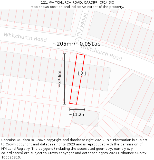 121, WHITCHURCH ROAD, CARDIFF, CF14 3JQ: Plot and title map