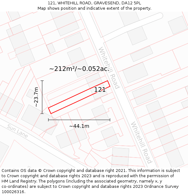 121, WHITEHILL ROAD, GRAVESEND, DA12 5PL: Plot and title map