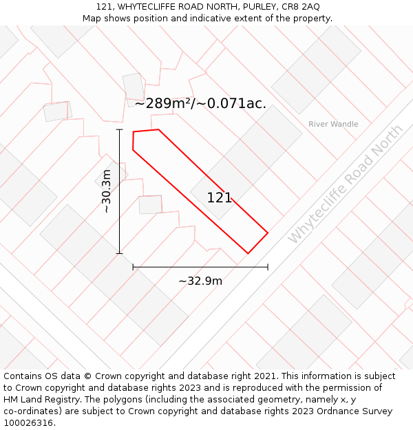 121, WHYTECLIFFE ROAD NORTH, PURLEY, CR8 2AQ: Plot and title map