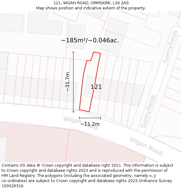 121, WIGAN ROAD, ORMSKIRK, L39 2AS: Plot and title map