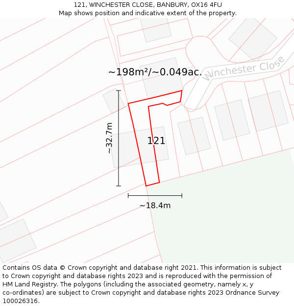 121, WINCHESTER CLOSE, BANBURY, OX16 4FU: Plot and title map