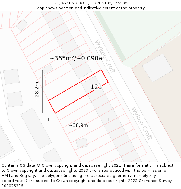 121, WYKEN CROFT, COVENTRY, CV2 3AD: Plot and title map