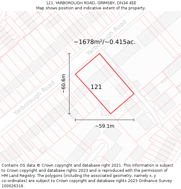 121, YARBOROUGH ROAD, GRIMSBY, DN34 4EE: Plot and title map