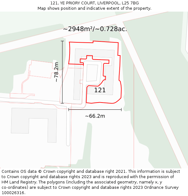 121, YE PRIORY COURT, LIVERPOOL, L25 7BG: Plot and title map