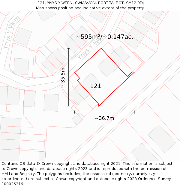 121, YNYS Y WERN, CWMAVON, PORT TALBOT, SA12 9DJ: Plot and title map