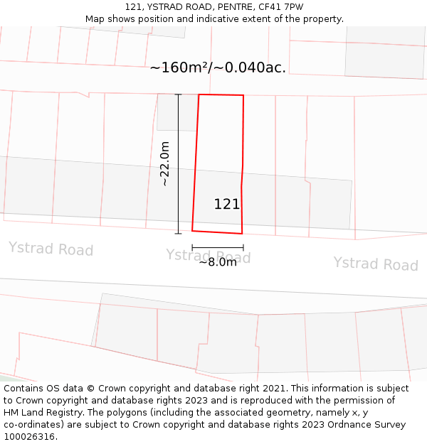 121, YSTRAD ROAD, PENTRE, CF41 7PW: Plot and title map