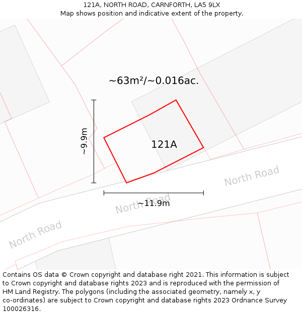 121A, NORTH ROAD, CARNFORTH, LA5 9LX: Plot and title map