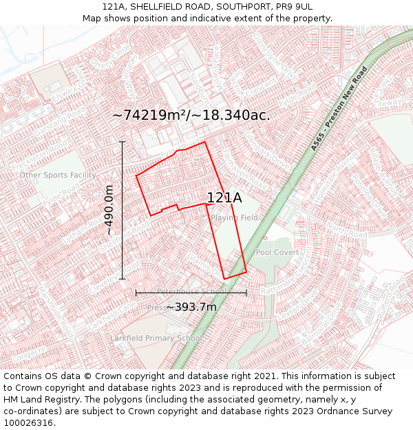 121A, SHELLFIELD ROAD, SOUTHPORT, PR9 9UL: Plot and title map