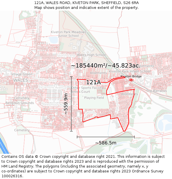 121A, WALES ROAD, KIVETON PARK, SHEFFIELD, S26 6RA: Plot and title map