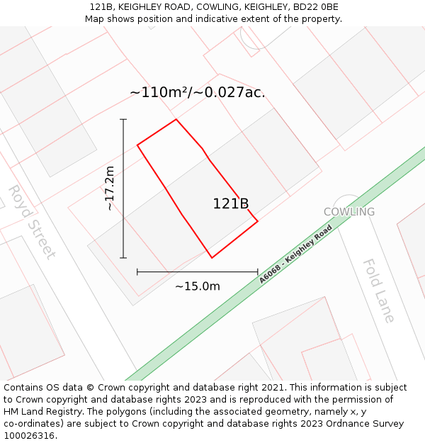 121B, KEIGHLEY ROAD, COWLING, KEIGHLEY, BD22 0BE: Plot and title map