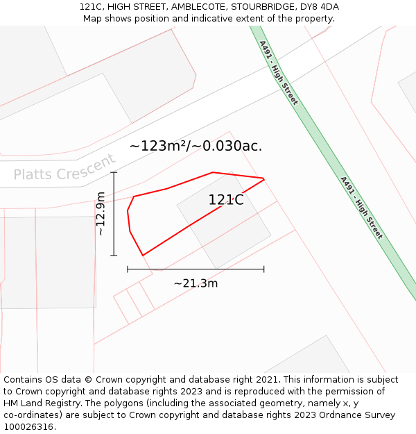 121C, HIGH STREET, AMBLECOTE, STOURBRIDGE, DY8 4DA: Plot and title map