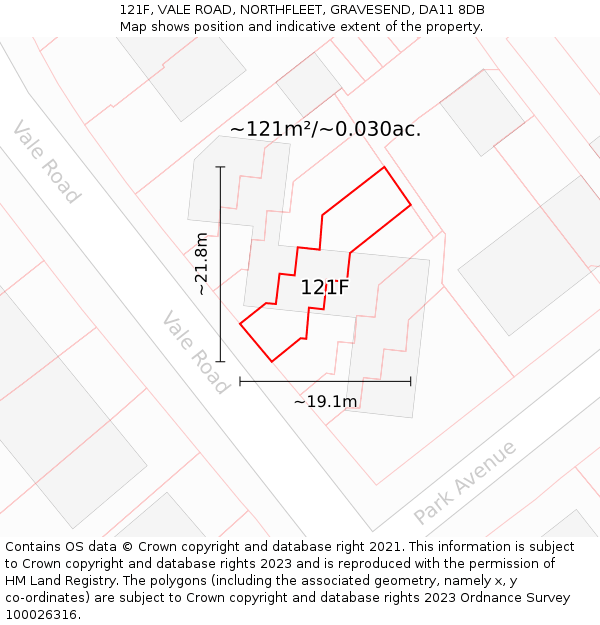 121F, VALE ROAD, NORTHFLEET, GRAVESEND, DA11 8DB: Plot and title map