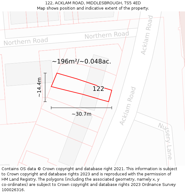 122, ACKLAM ROAD, MIDDLESBROUGH, TS5 4ED: Plot and title map