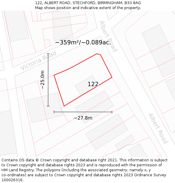 122, ALBERT ROAD, STECHFORD, BIRMINGHAM, B33 8AG: Plot and title map