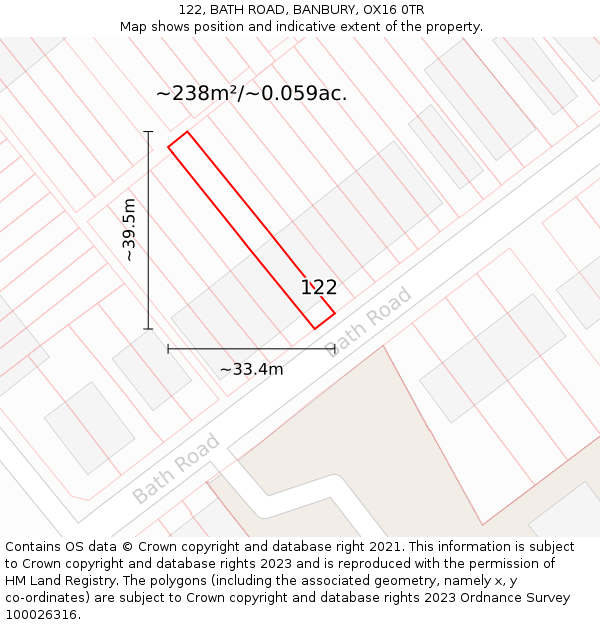 122, BATH ROAD, BANBURY, OX16 0TR: Plot and title map