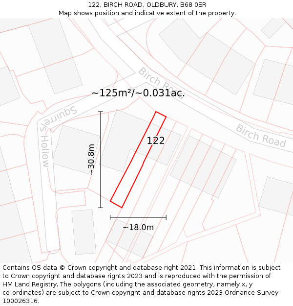 122, BIRCH ROAD, OLDBURY, B68 0ER: Plot and title map