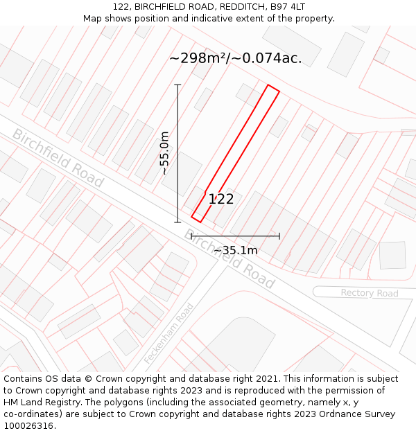 122, BIRCHFIELD ROAD, REDDITCH, B97 4LT: Plot and title map