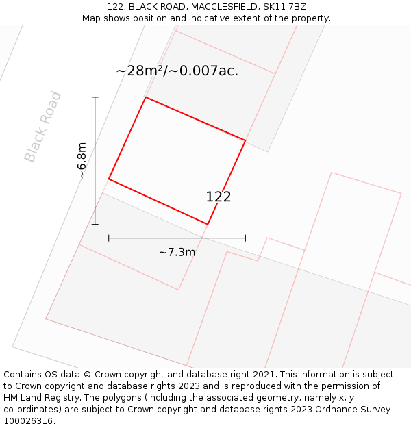 122, BLACK ROAD, MACCLESFIELD, SK11 7BZ: Plot and title map