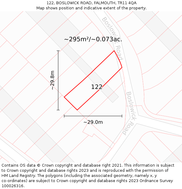 122, BOSLOWICK ROAD, FALMOUTH, TR11 4QA: Plot and title map
