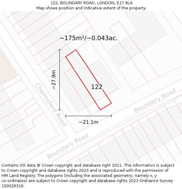 122, BOUNDARY ROAD, LONDON, E17 8LA: Plot and title map