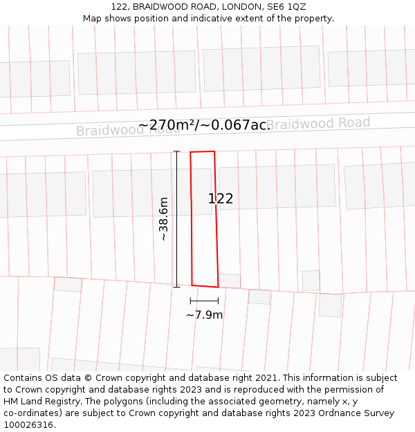 122, BRAIDWOOD ROAD, LONDON, SE6 1QZ: Plot and title map