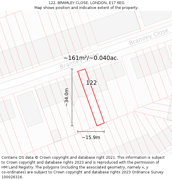 122, BRAMLEY CLOSE, LONDON, E17 6EG: Plot and title map
