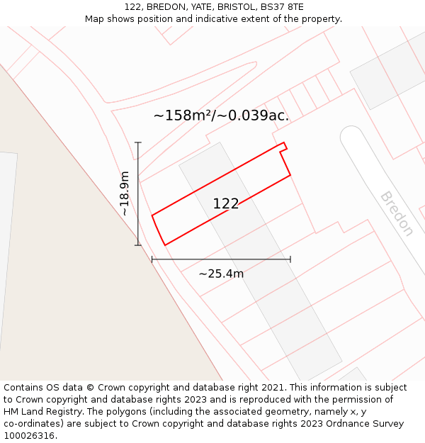 122, BREDON, YATE, BRISTOL, BS37 8TE: Plot and title map