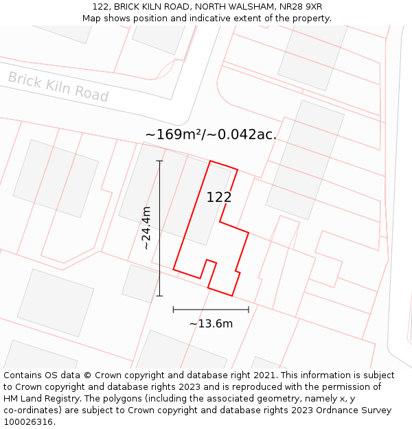 122, BRICK KILN ROAD, NORTH WALSHAM, NR28 9XR: Plot and title map